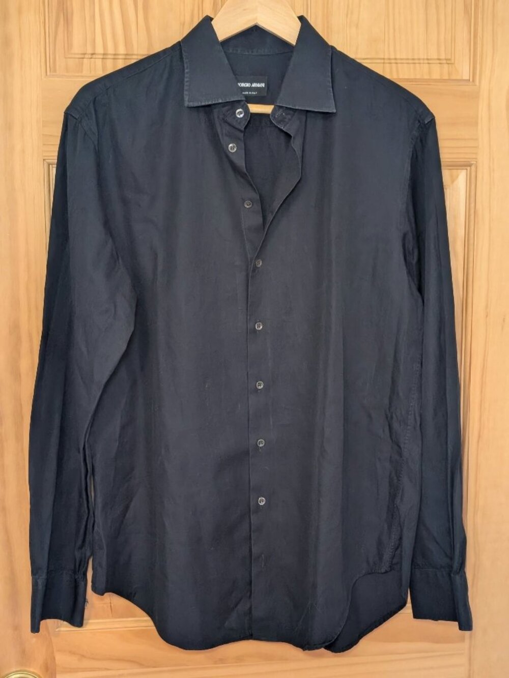 Giorgio Armani Mens Black Woven Dress Shirt Italy 41 16 Size L